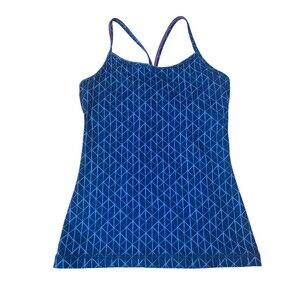 Ivivva Girls sz 12 Blue Athletic Strappy Tank Top w/ Built In Bra Geo Print